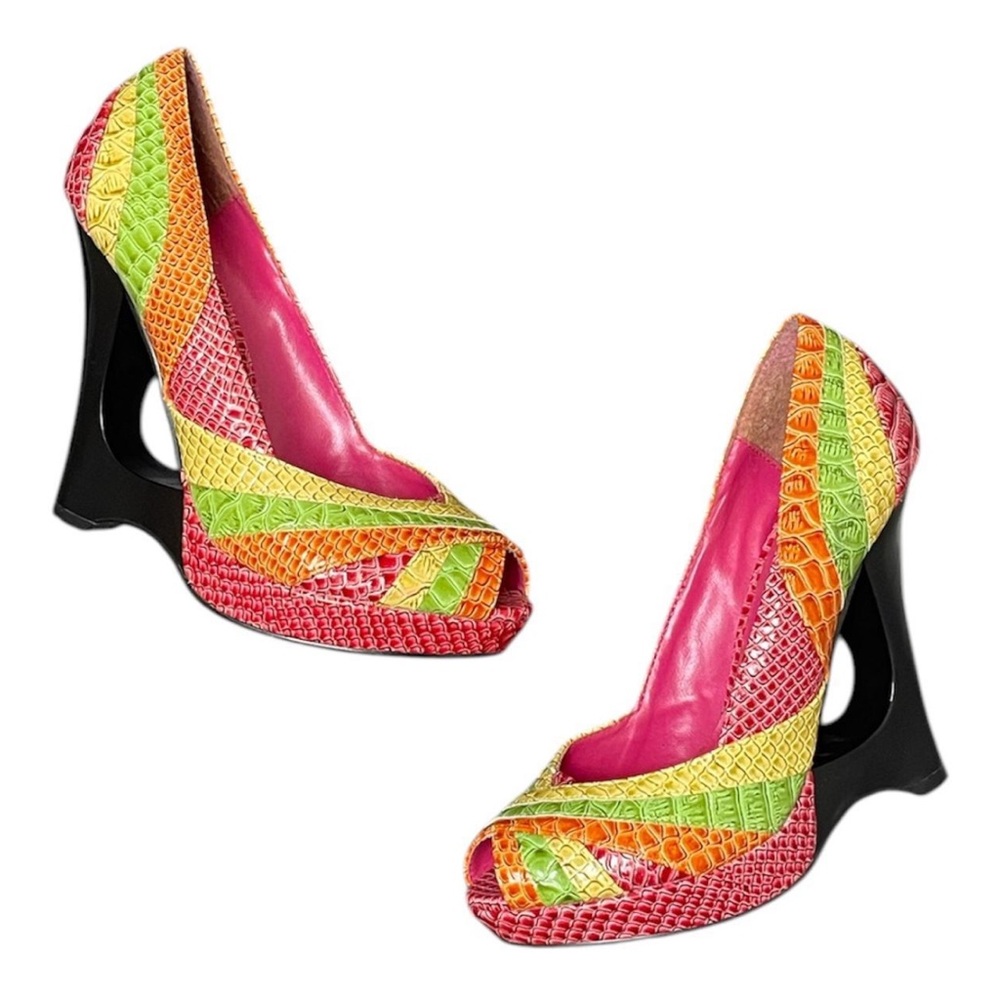 Y2K Nadora Exotic Wedge Heels - Multicolor Snakeskin